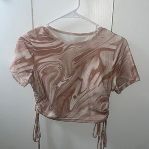 Ruched Drawstring Knot Splash Print Tank Crop Top